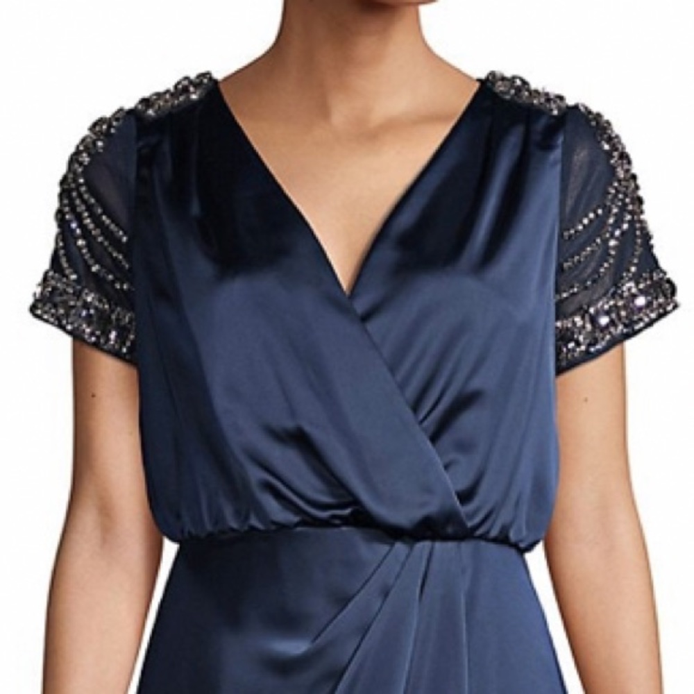 Aidan Mattox beautiful beads & jewels short sleeve satin long gown - Picture 7 of 14